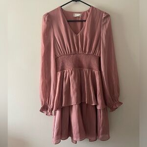 NWT Altar’d State pink ruffle shimmer long sleeved dress